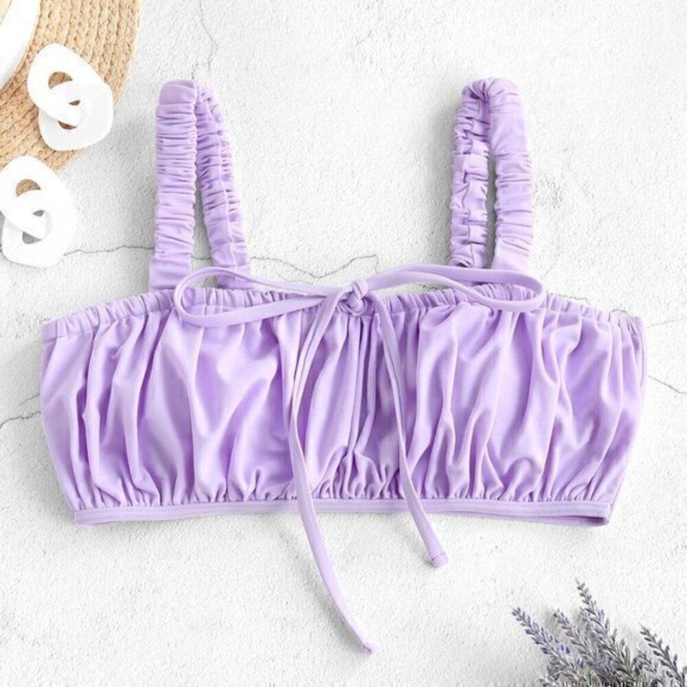 Zaful Lavender Elastic Strap Drawstring Ruched Swim Top Size M NWT